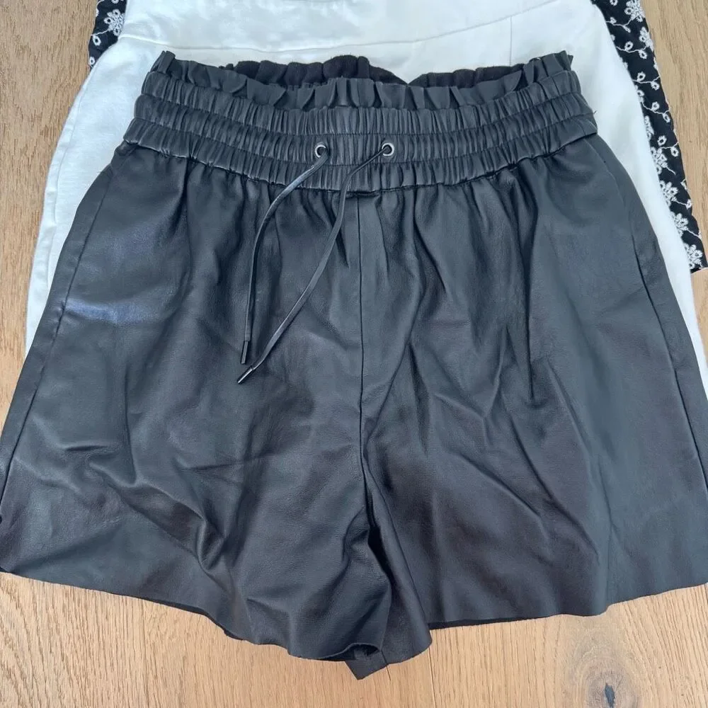Zara Skirt Skort Bundle Faux Leather Eyelet White Black Size Small Tie Waist